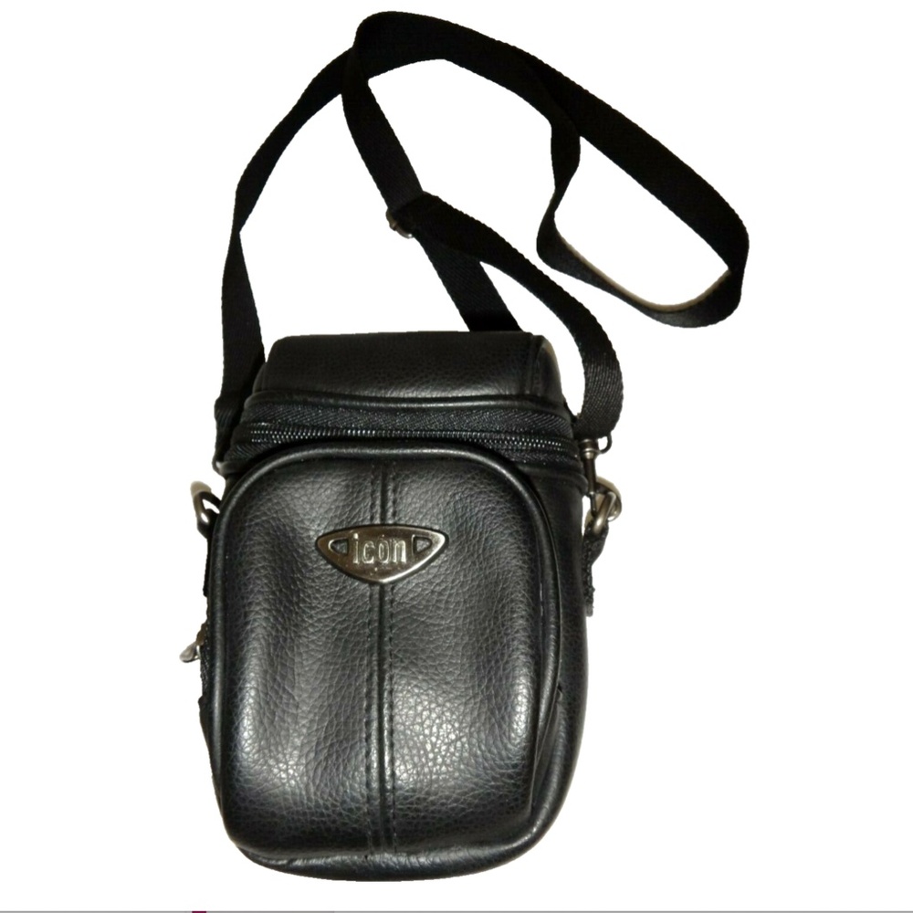 Icon Black Leather Camera Bag Crossbody Case Belt Bag Strap